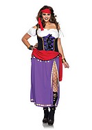Zigenar-prinsessa, maskeradklänning med snörning, stjärnor, cold shoulder och hög slits, plus size